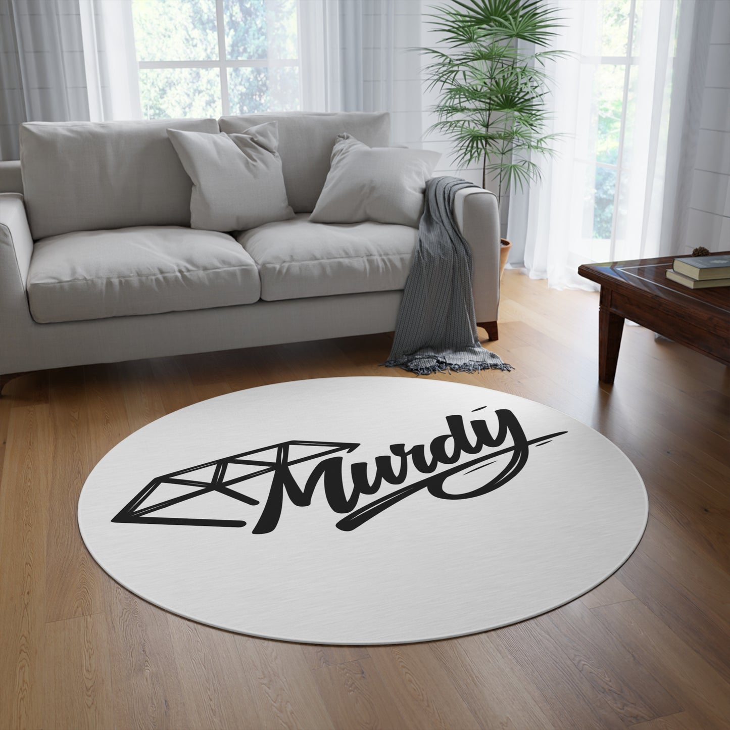 Murdy Diamond Script Round Rug – Modern Monochrome