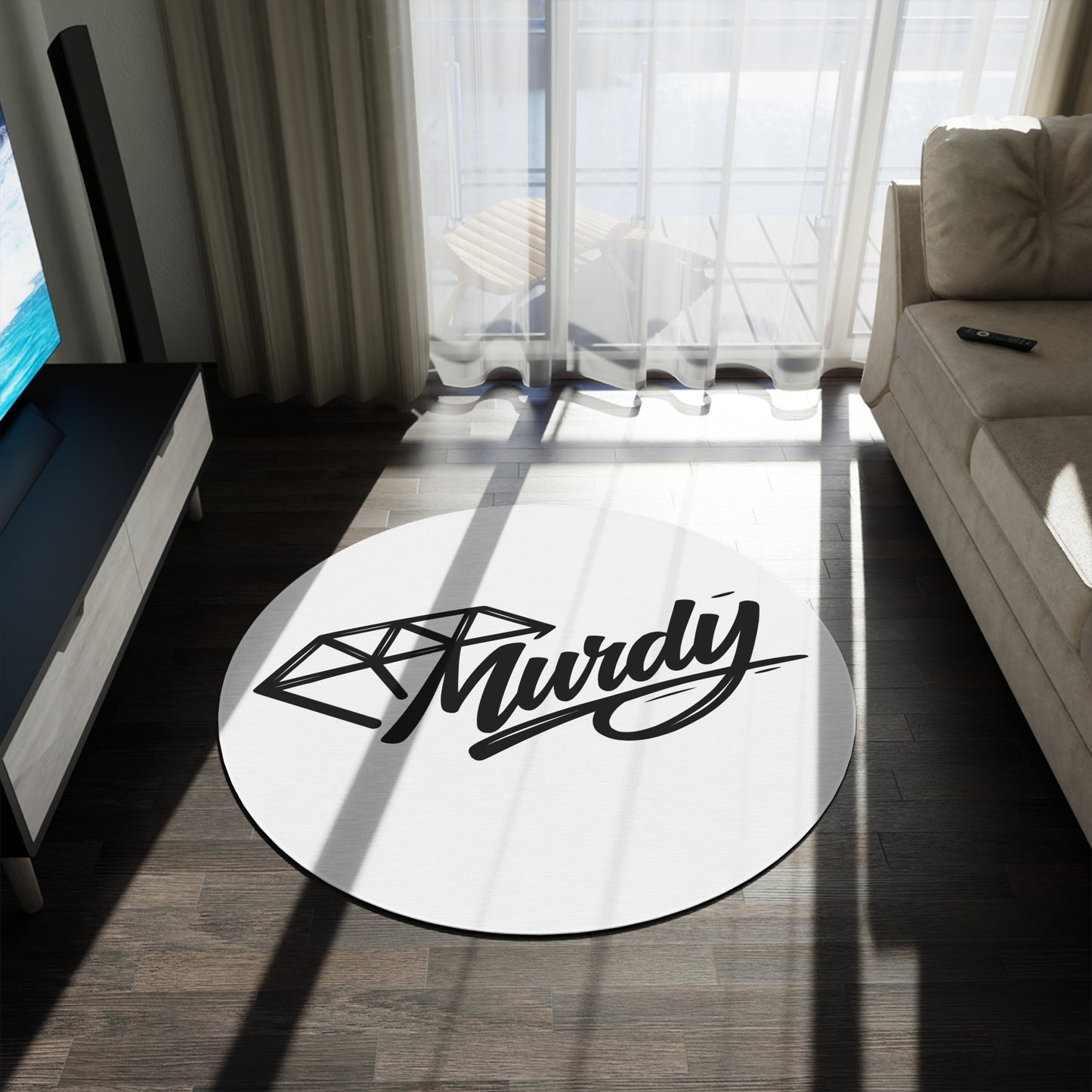 Murdy Diamond Script Round Rug – Modern Monochrome